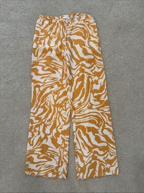 H&M Mustard and Cream Wide-Leg Print Pants